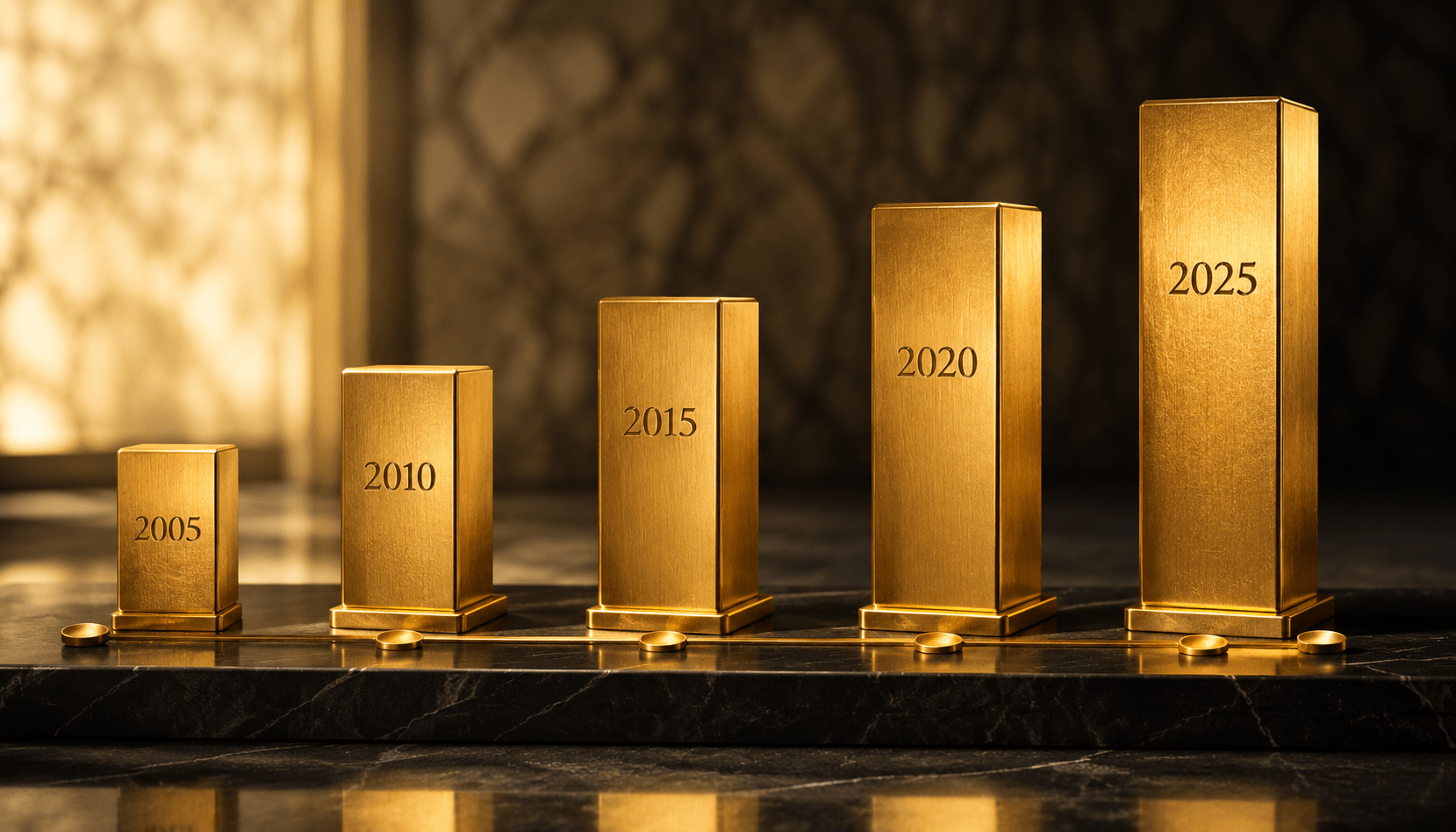 Digital Gold 3 Gold bars representing long-term gold performance